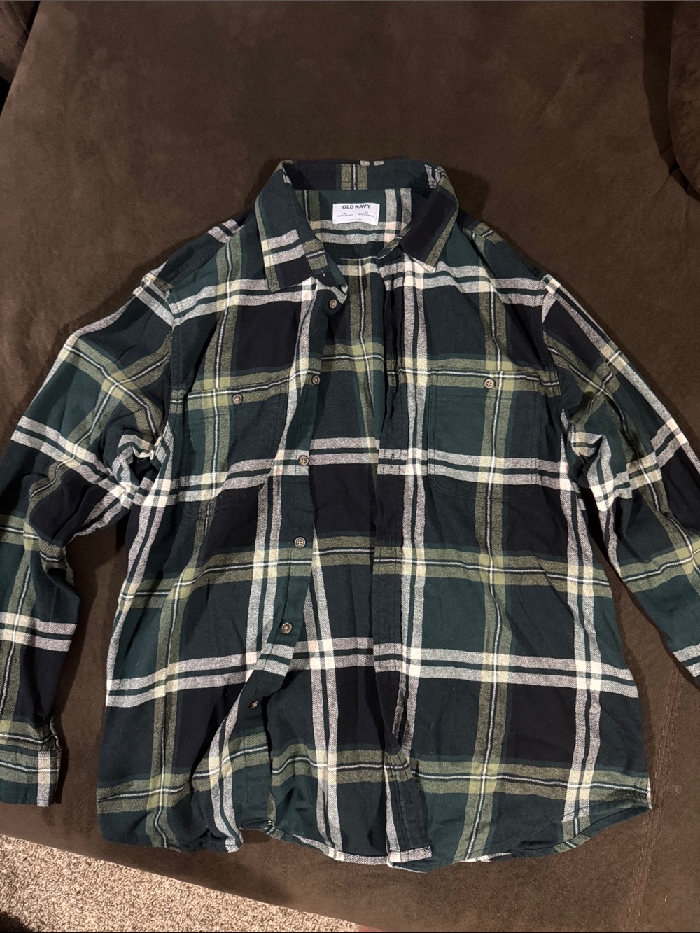 Old Navy Men's Dark Green & Black Plaid Lightweight Shirt Jacket
